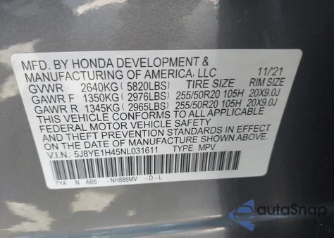 2022 Acura Mdx Technology Package z USA, uszkodzony, nr VIN 5J8YE1H45NL031611